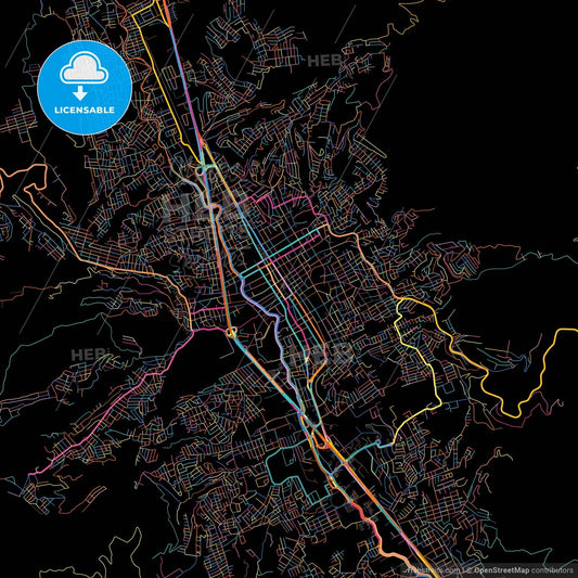 Chilpancingo, Guerrero, Mexico, colorful city map on black background