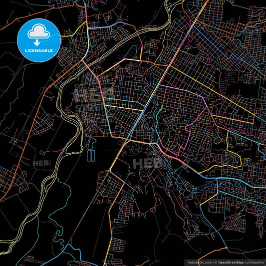 Poza Rica, Veracruz, Mexico, colorful city map on black background