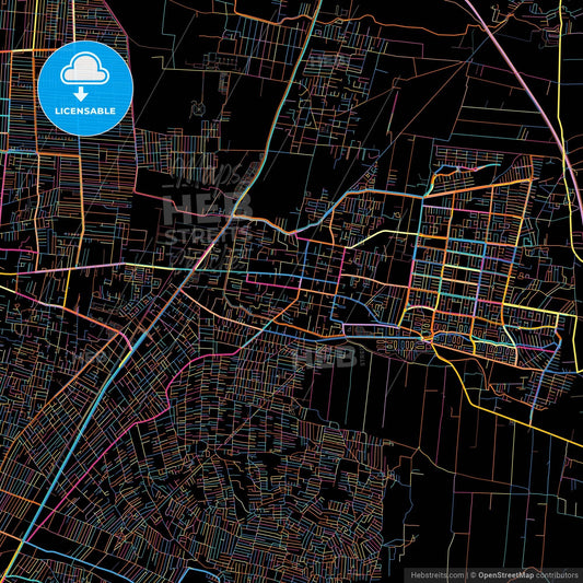 Chicoloapan de Juárez, México, Mexico, colorful city map on black background