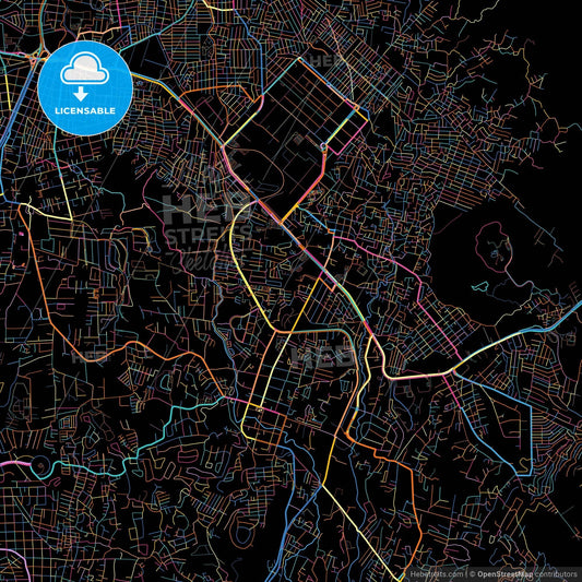 Jiutepec, Morelos, Mexico, colorful city map on black background