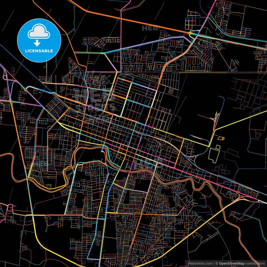 Salamanca, Guanajuato, Mexico, colorful city map on black background