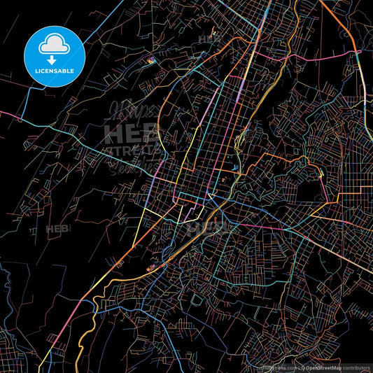 Cuautla, Morelos, Mexico, colorful city map on black background
