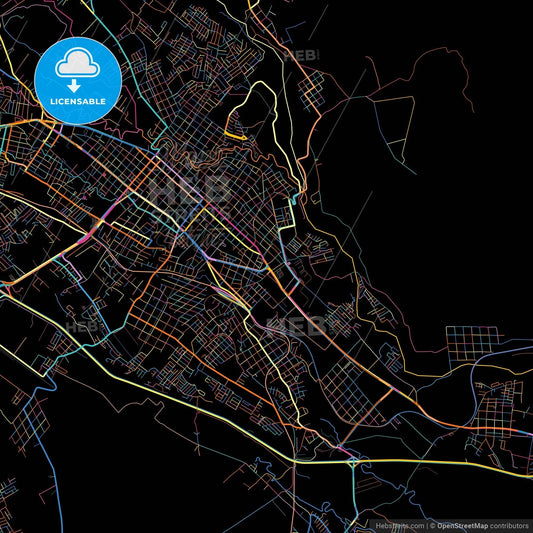 Córdoba, Veracruz, Mexico, colorful city map on black background