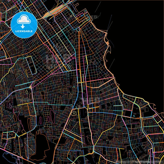 Heroica Veracruz, Veracruz, Mexico, colorful city map on black background