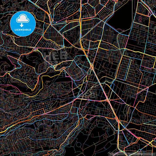Naucalpan, México, Mexico, colorful city map on black background
