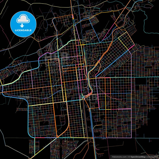 Navojoa, Sonora, Mexico, colorful city map on black background