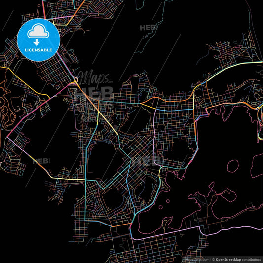 Guaymas, Sonora, Mexico, colorful city map on black background