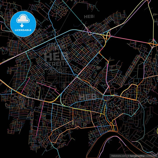 Minatitlán, Veracruz, Mexico, colorful city map on black background