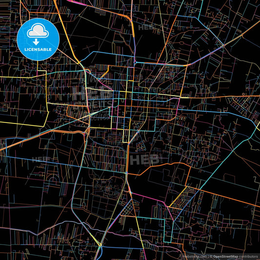 Texcoco, México, Mexico, colorful city map on black background