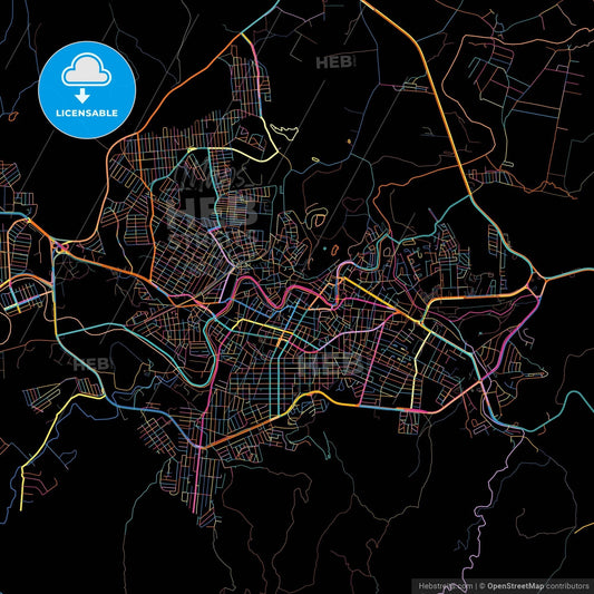 Hidalgo del Parral, Chihuahua, Mexico, colorful city map on black background