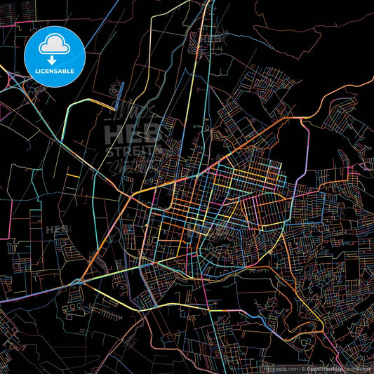Tulancingo, Hidalgo, Mexico, colorful city map on black background