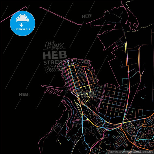 Colón, Colón, Panama, colorful city map on black background