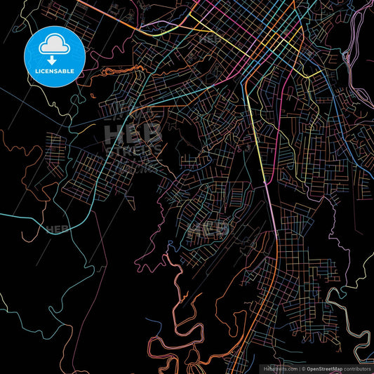 David, Chiriquí, Panama, colorful city map on black background