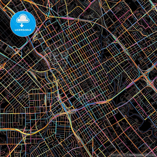 San Jose, California, United States, colorful city map on black background
