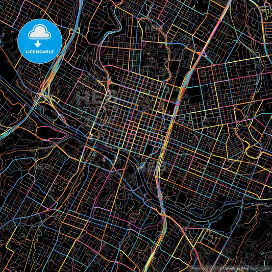 Austin, Texas, United States, colorful city map on black background