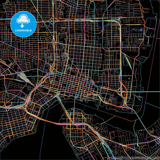 Jacksonville, Florida, United States, colorful city map on black background