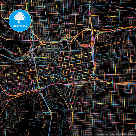 Columbus, Ohio, United States, colorful city map on black background
