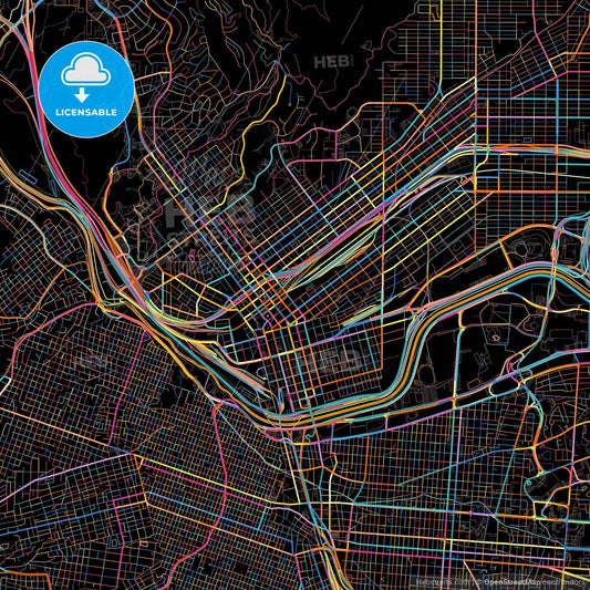 El Paso, Texas, United States, colorful city map on black background