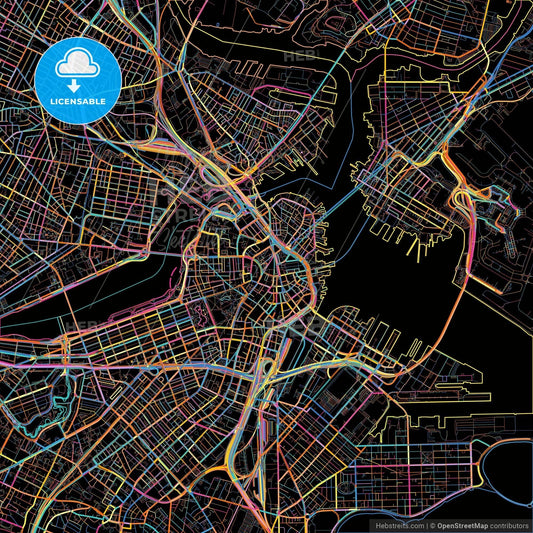 Boston, Massachusetts, United States, colorful city map on black background