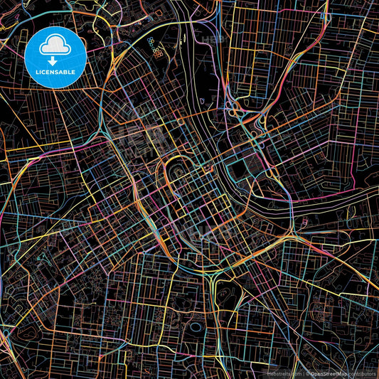 Nashville, Tennessee, United States, colorful city map on black background