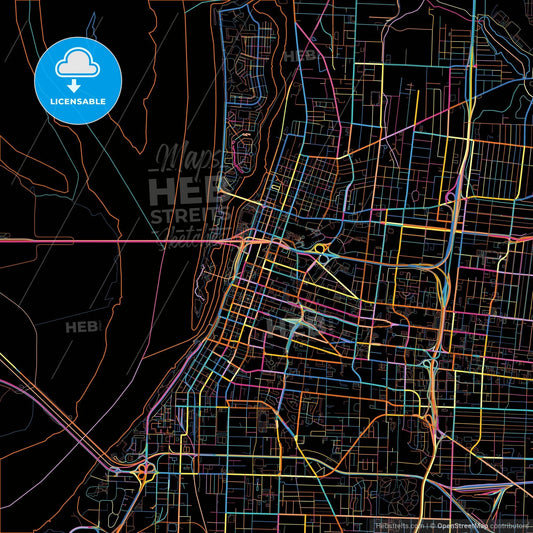 Memphis, Tennessee, United States, colorful city map on black background