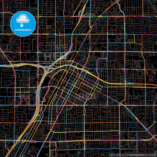 Las Vegas, Nevada, United States, colorful city map on black background