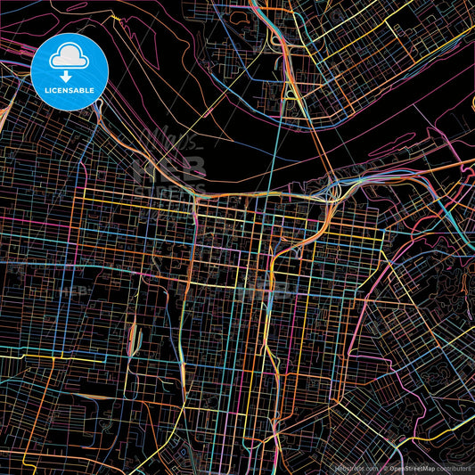 Louisville, Kentucky, United States, colorful city map on black background