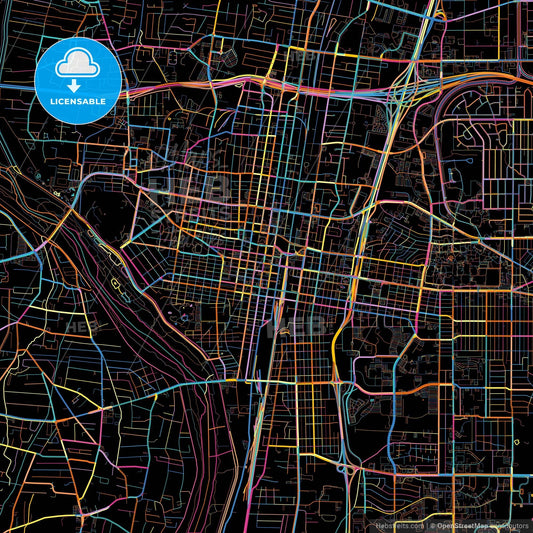 Albuquerque, New Mexico, United States, colorful city map on black background