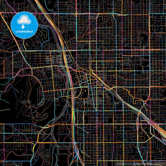 Tucson, Arizona, United States, colorful city map on black background