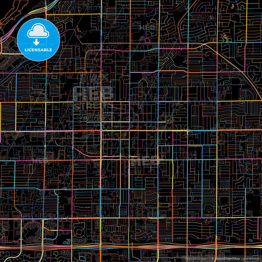 Mesa, Arizona, United States, colorful city map on black background