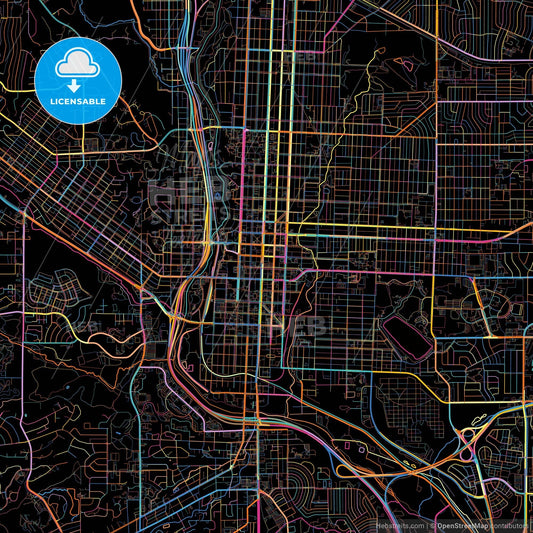Colorado Springs, Colorado, United States, colorful city map on black background
