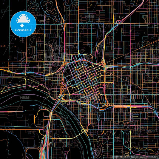 Tulsa, Oklahoma, United States, colorful city map on black background
