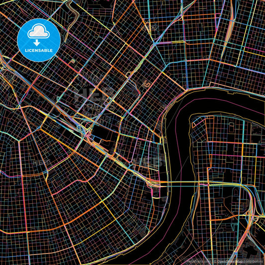 New Orleans, Louisiana, United States, colorful city map on black background