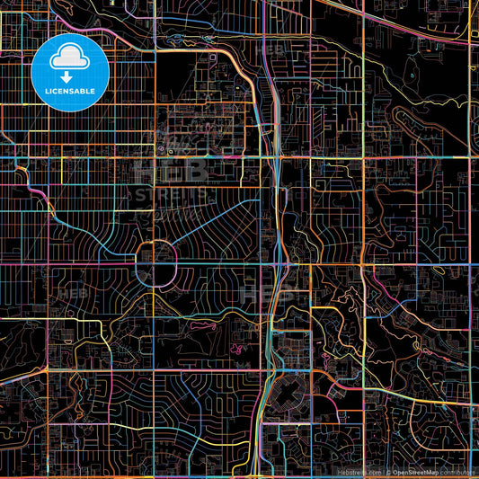 Aurora, Colorado, United States, colorful city map on black background