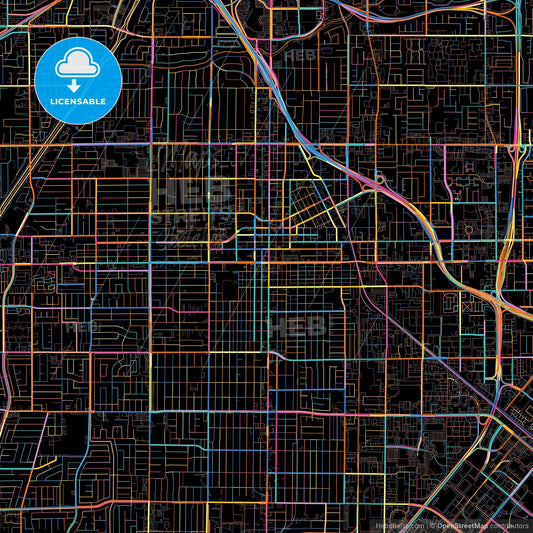 Santa Ana, California, United States, colorful city map on black background