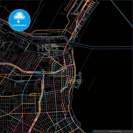 Corpus Christi, Texas, United States, colorful city map on black background