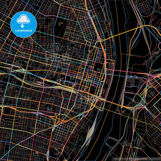 St. Louis, Missouri, United States, colorful city map on black background