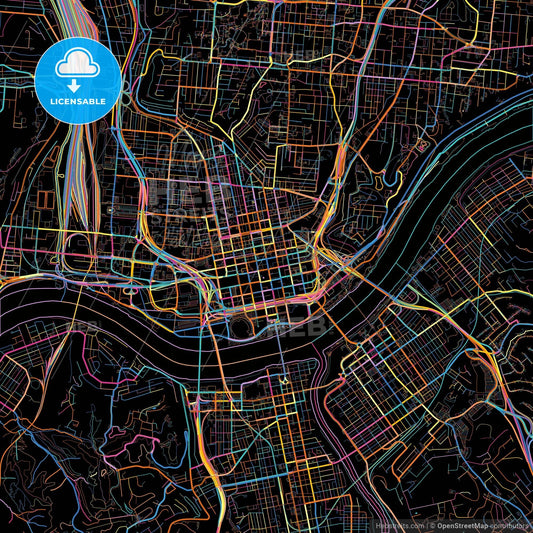 Cincinnati, Ohio, United States, colorful city map on black background