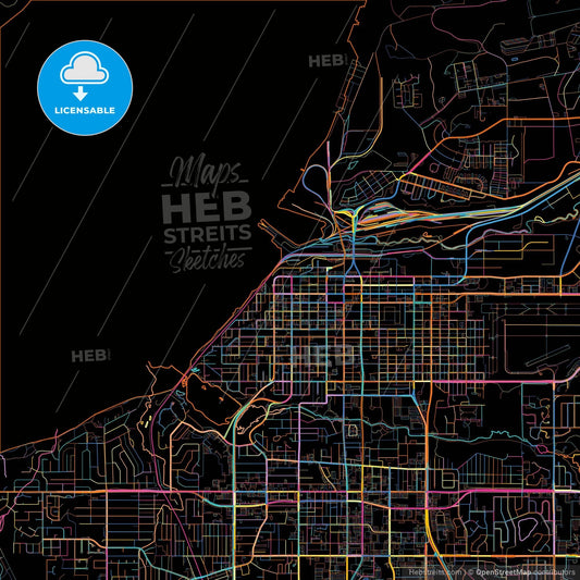 Anchorage, Alaska, United States, colorful city map on black background