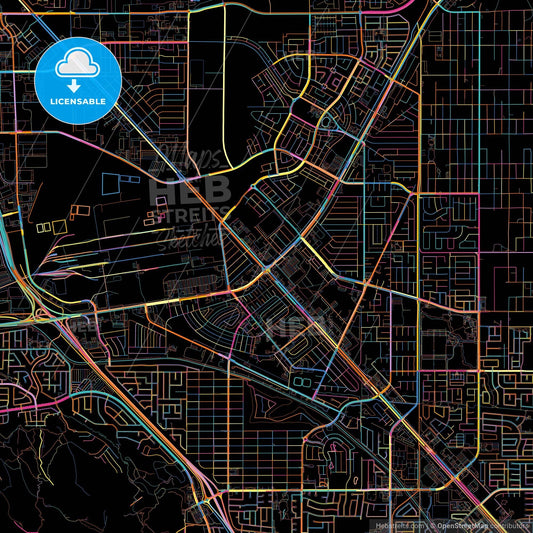 Henderson, Nevada, United States, colorful city map on black background