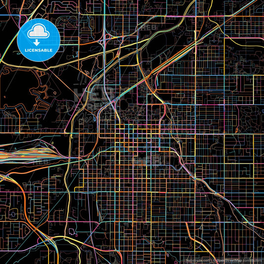 Lincoln, Nebraska, United States, colorful city map on black background