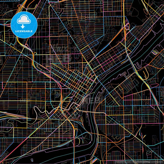 Toledo, Ohio, United States, colorful city map on black background