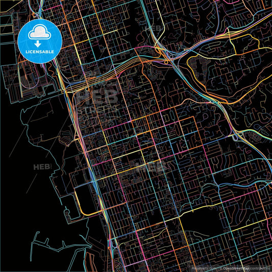 Chula Vista, California, United States, colorful city map on black background