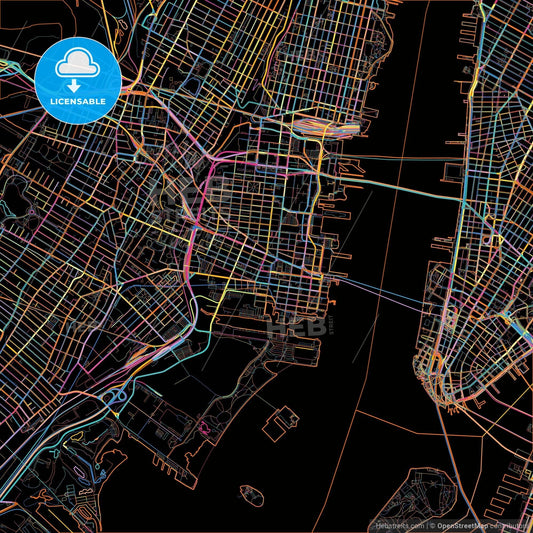 Jersey City, New Jersey, United States, colorful city map on black background