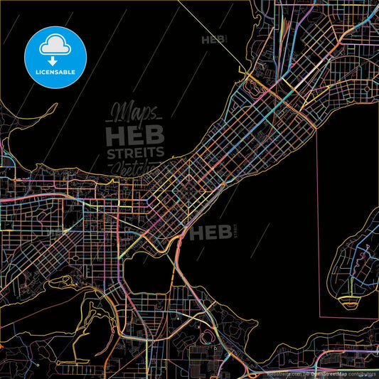Madison, Wisconsin, United States, colorful city map on black background