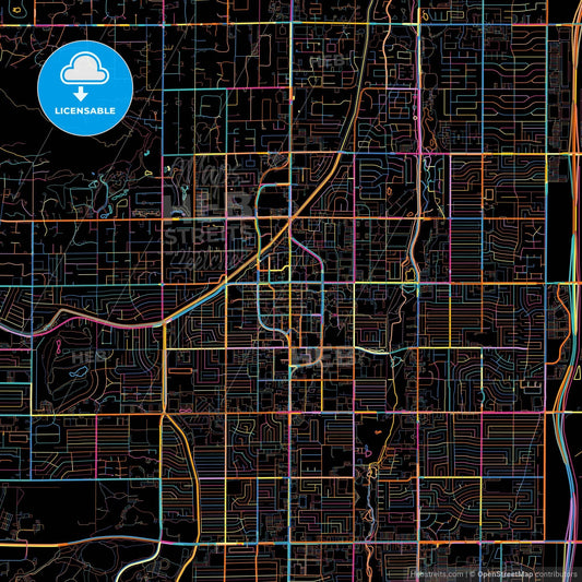 Scottsdale, Arizona, United States, colorful city map on black background