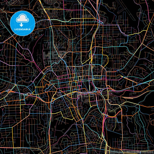 Winston–Salem, North Carolina, United States, colorful city map on black background