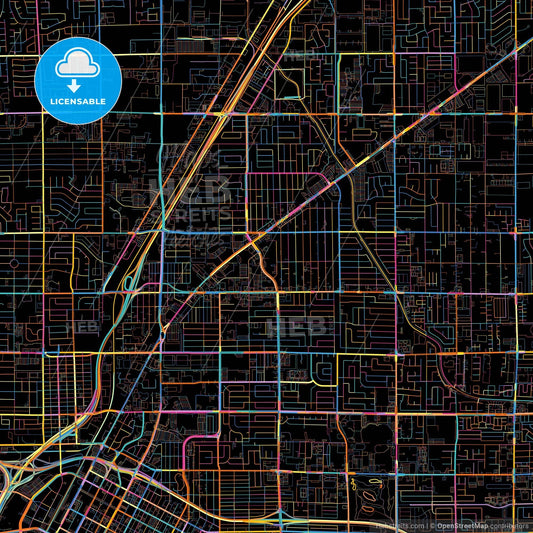 North Las Vegas, Nevada, United States, colorful city map on black background