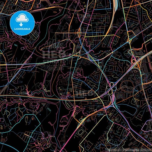 Chesapeake, Virginia, United States, colorful city map on black background