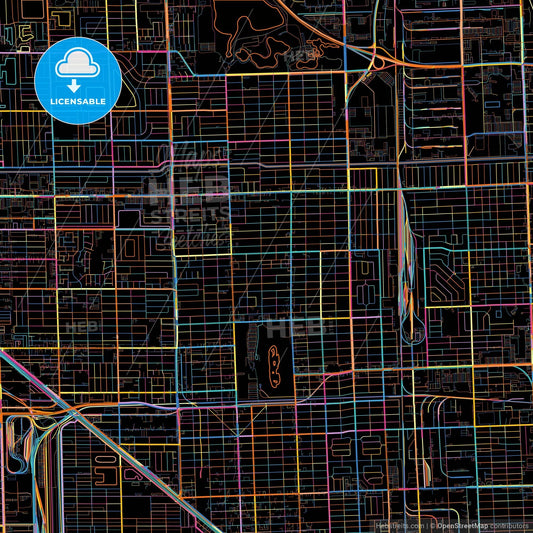 Hialeah, Florida, United States, colorful city map on black background